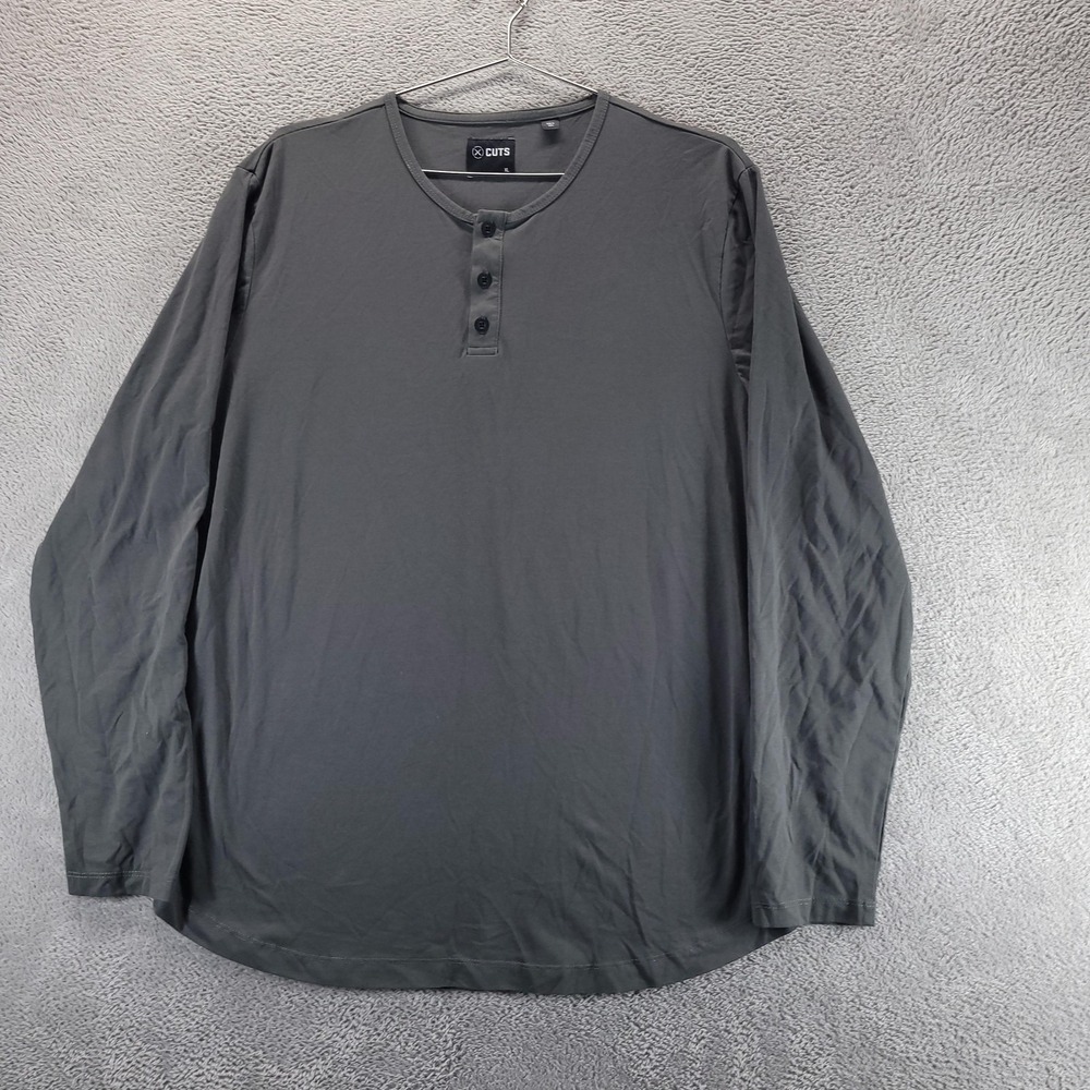 Cuts Shirt Mens XL Gray Henley Long Sleeve Pyca Pro Stretch Casual Tee